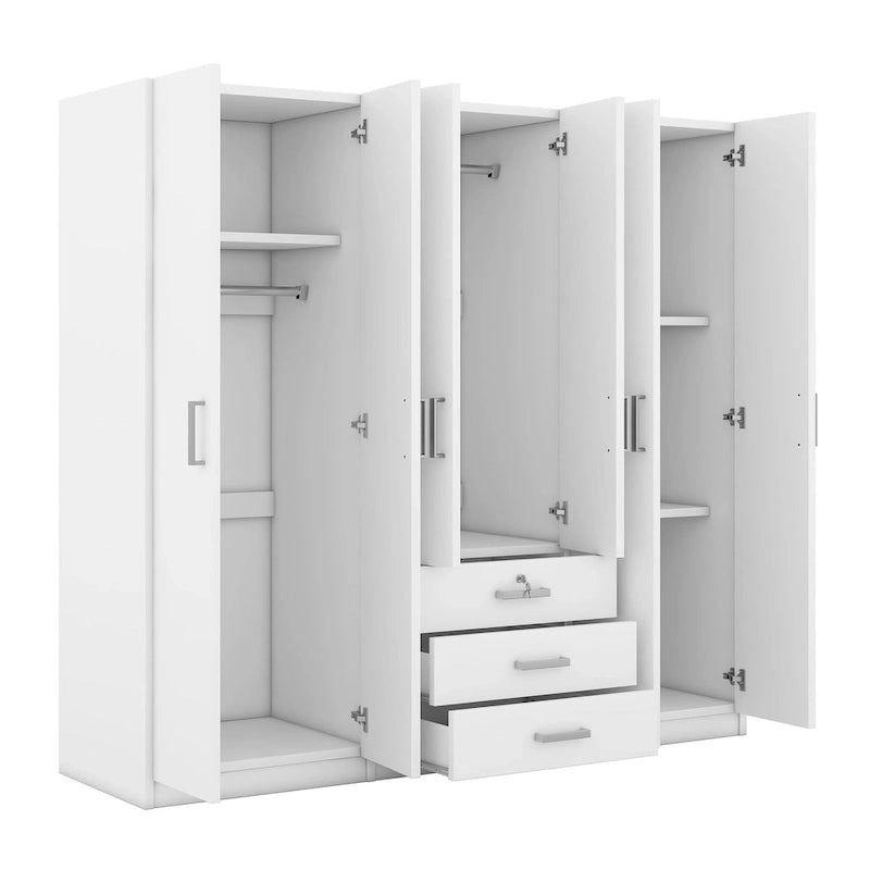 Armoire 6 portes en bois avec 3 tiroirs