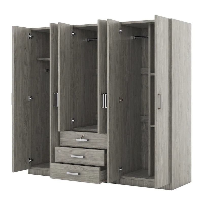 Armoire 6 portes en bois avec 3 tiroirs