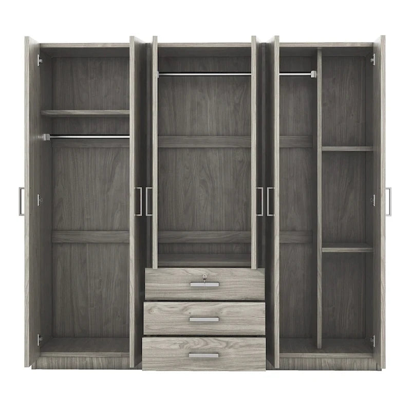 Armoire 6 portes en bois avec 3 tiroirs