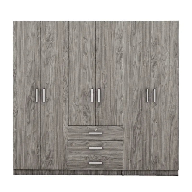 Armoire 6 portes en bois avec 3 tiroirs