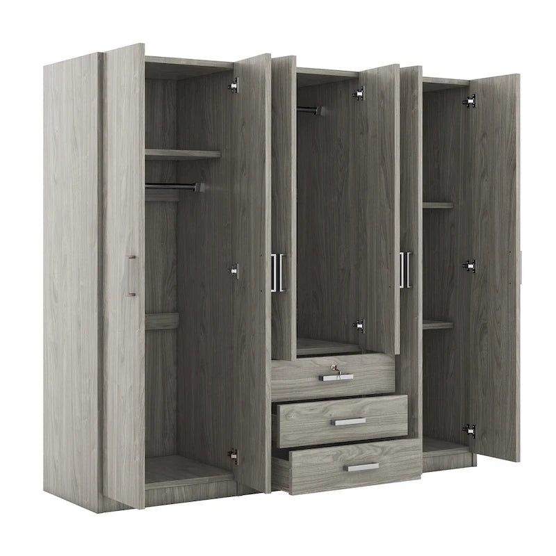 Armoire 6 portes en bois avec 3 tiroirs