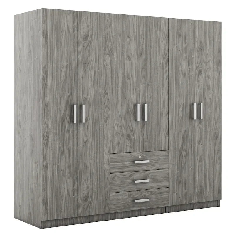 Armoire 6 portes en bois avec 3 tiroirs
