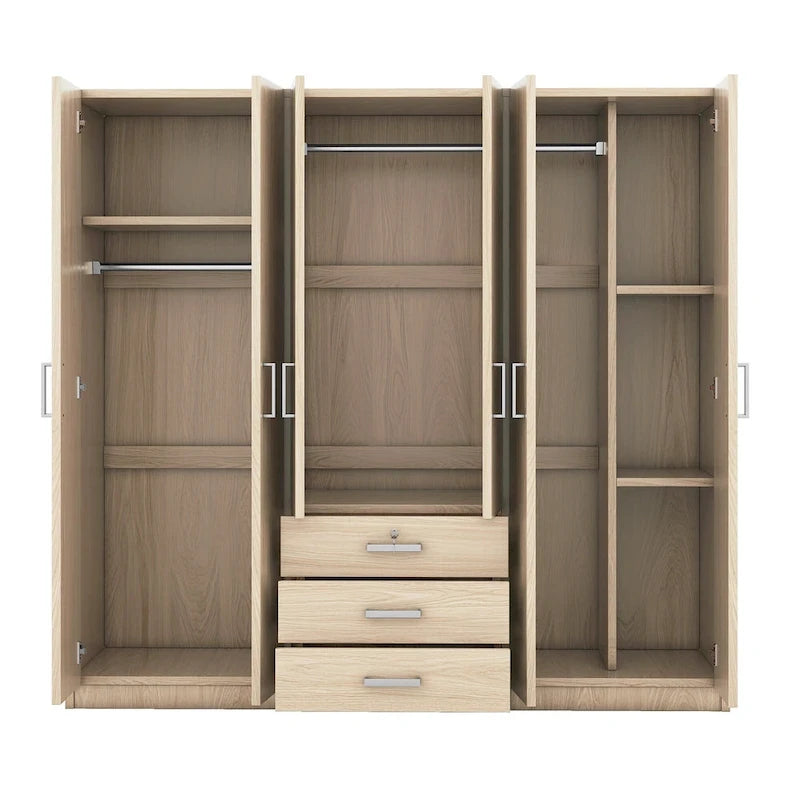 Armoire 6 portes en bois avec 3 tiroirs