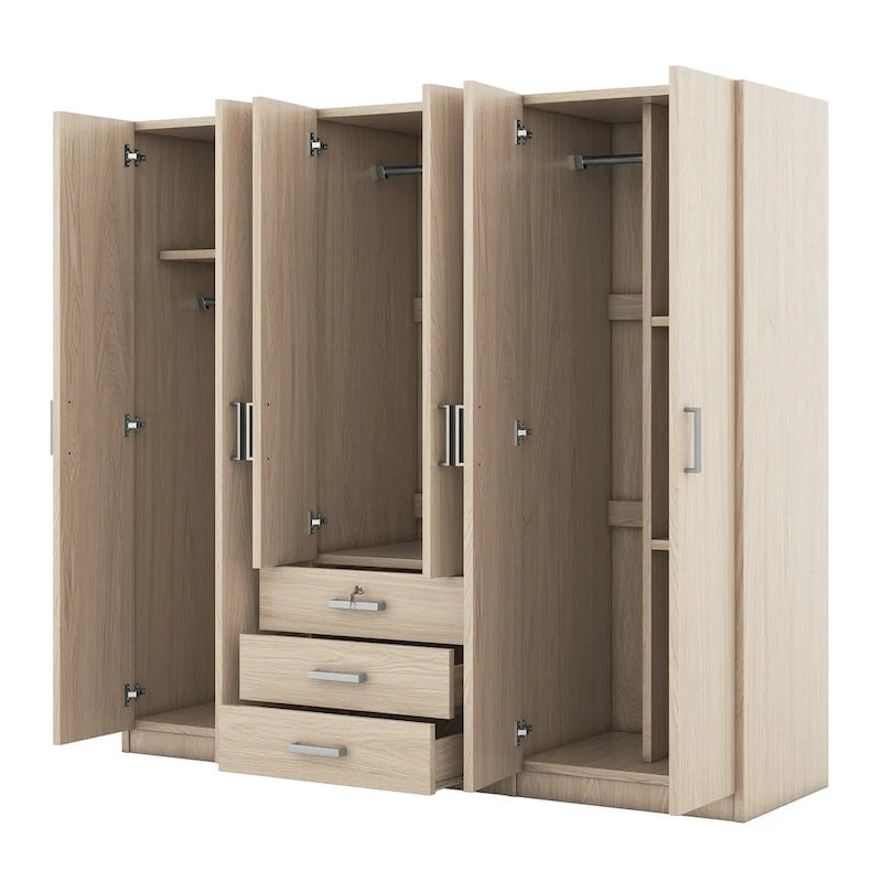 Armoire 6 portes en bois avec 3 tiroirs