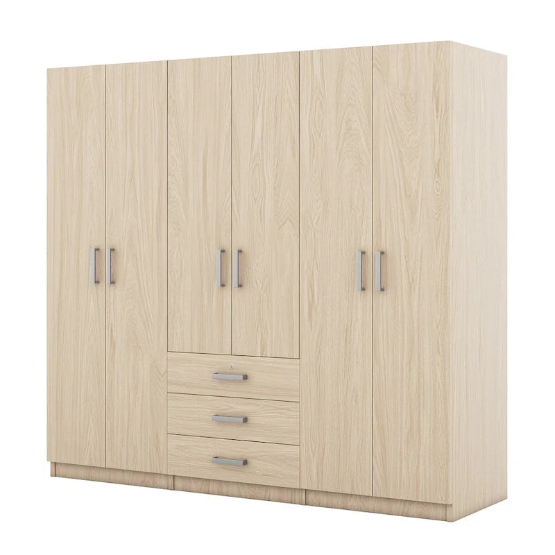 Armoire 6 portes en bois avec 3 tiroirs