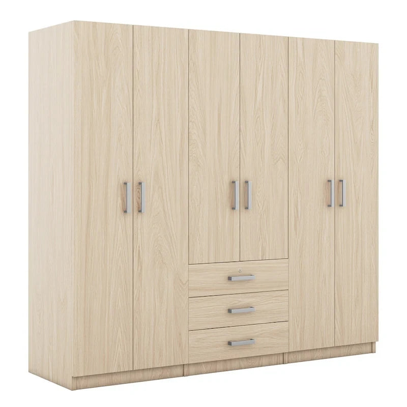 Armoire 6 portes en bois avec 3 tiroirs