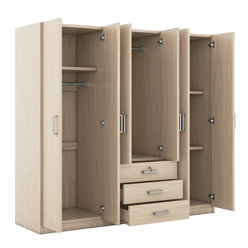 Armoire 6 portes en bois avec 3 tiroirs