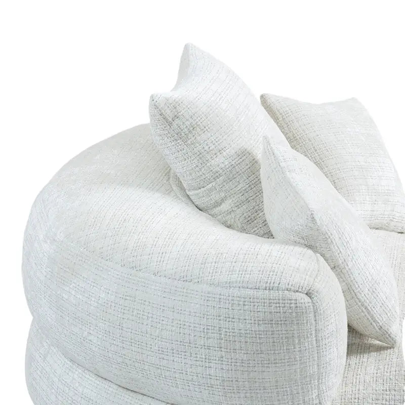 Fauteuil d'appoint rond surdimensionné avec haut dossier enveloppant, revêtement en chenille et 3 coussins
