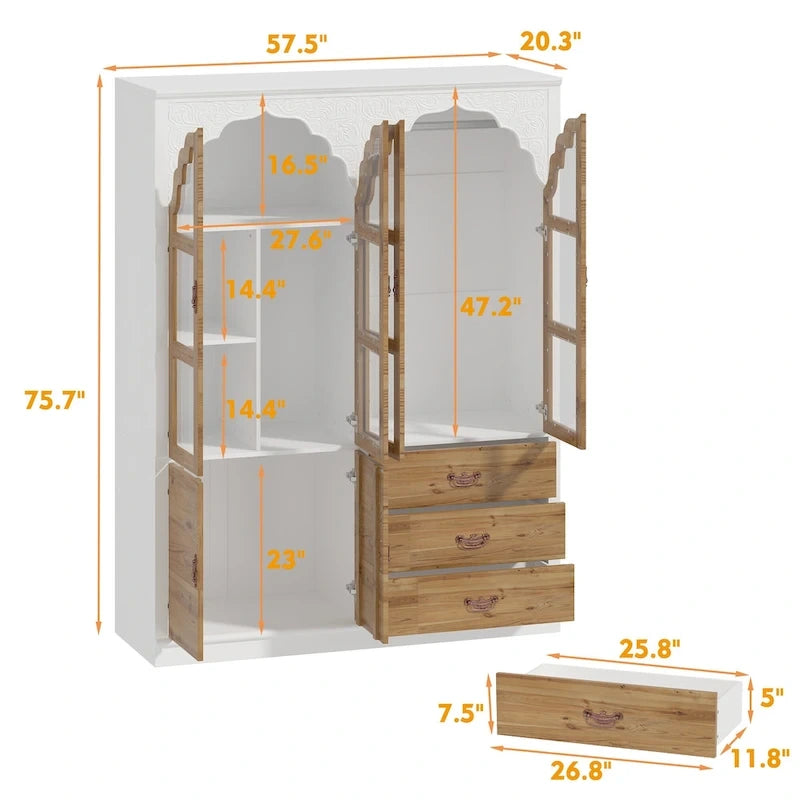 Ensemble de deux armoires Grand Closet d'inspiration vintage avec accents en métal