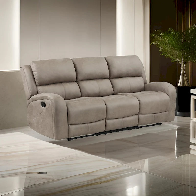 Canapé inclinable manuel double Patsy 85 pouces, microfibre marron à dossier capitonné