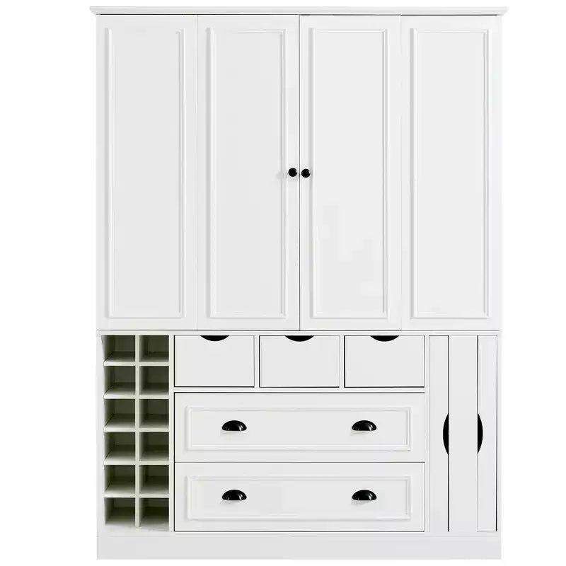 Armoire de cuisine autoportante haute Whisen 71, grand buffet de rangement pour salle à manger avec 4 portes pliantes, étagères et casiers à vin