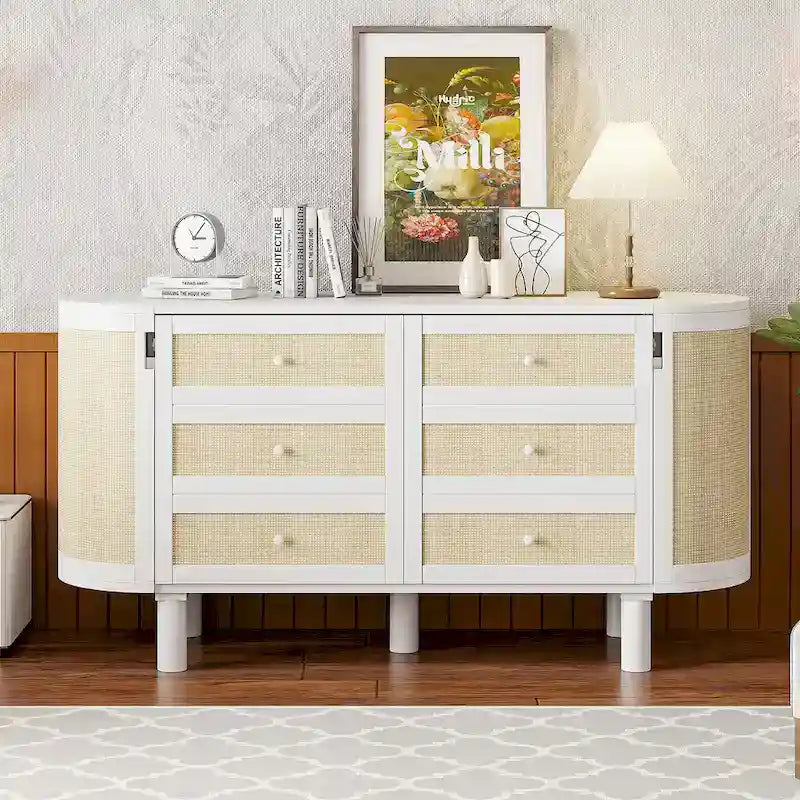 Buffet convertible avec lit escamotable et rangement dissimulé, lit mural moderne en bois tressé avec plateforme dissimulée, commode.