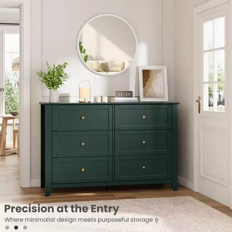 Commode à 6 tiroirs pour chambre à coucher, grande commode avec tiroirs profonds et poignées en métal, commodes modernes en bois pour entrée, couloir
