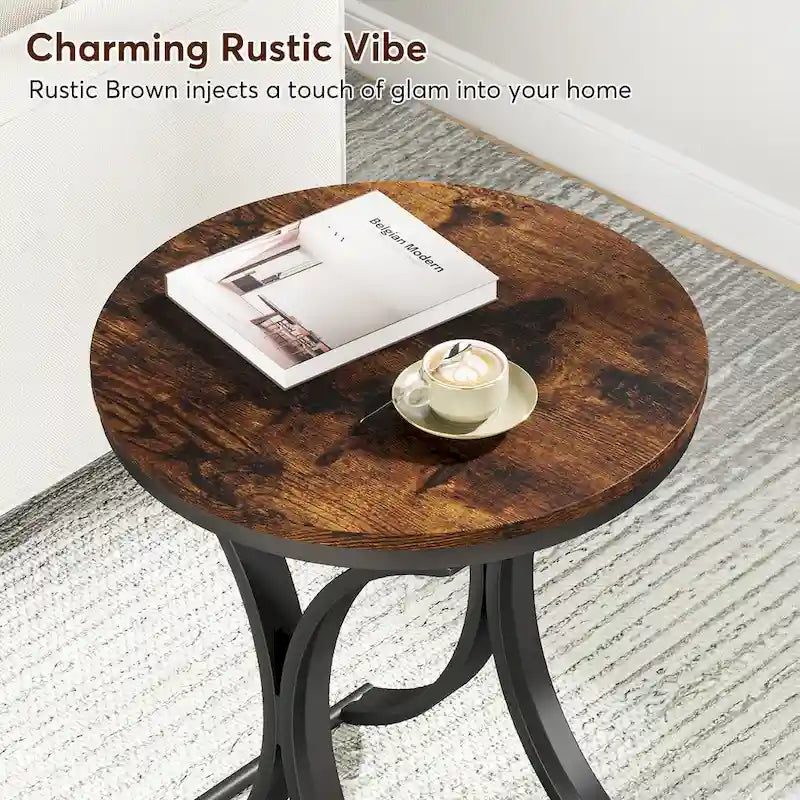 Petite table d'appoint ronde moderne, bout de canapé ou table de chevet avec structure en métal doré et plateau en bois d'ingénierie aspect marbre pour salon