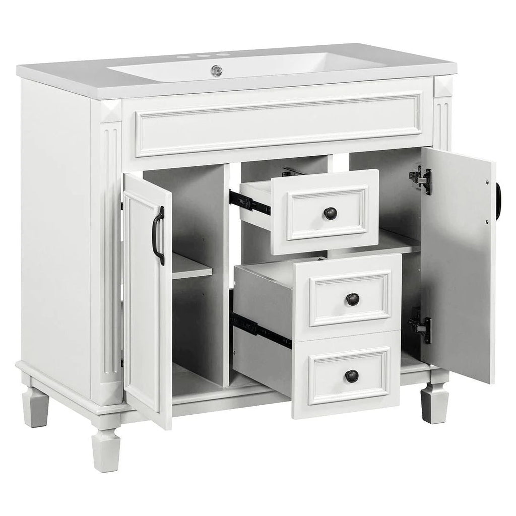 Meuble-lavabo moderne de 36 po avec vasque et armoire à miroir, 2 portes et 2 tiroirs
