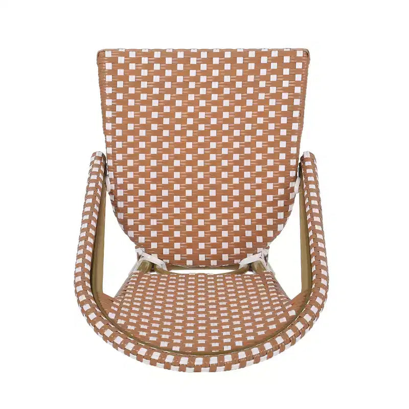 sumyeg Lot de 2 tabourets de bar de bistrot français d'extérieur 29,5, rotin PE en osier avec cadre en aluminium, finition aspect bambou, rouge rouille et blanc