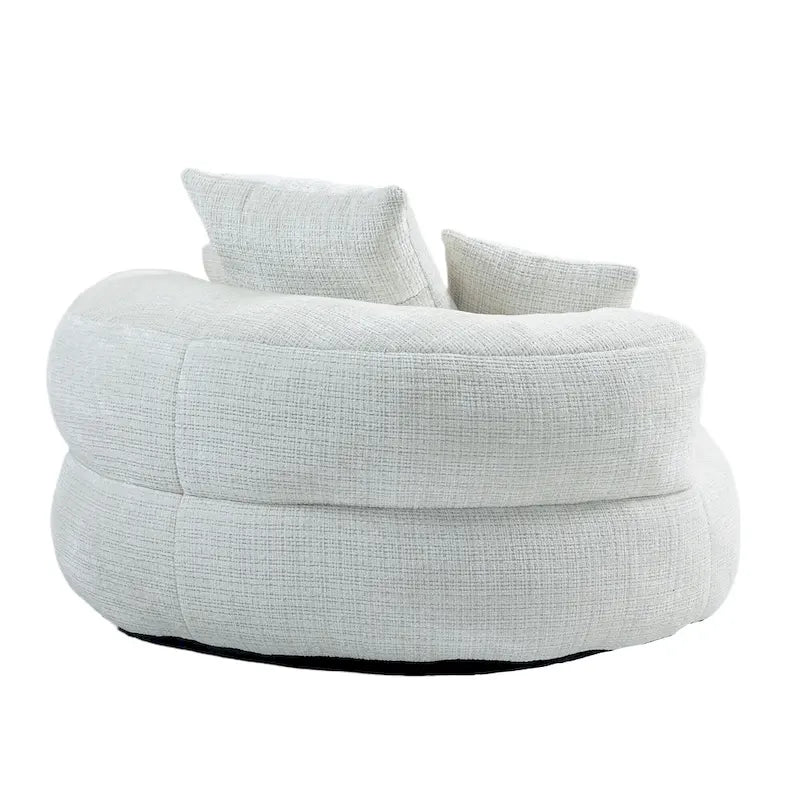 Fauteuil d'appoint rond surdimensionné avec haut dossier enveloppant, revêtement en chenille et 3 coussins