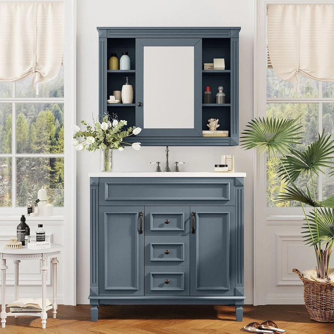 Meuble-lavabo moderne de 36 po avec vasque et armoire à miroir, 2 portes et 2 tiroirs