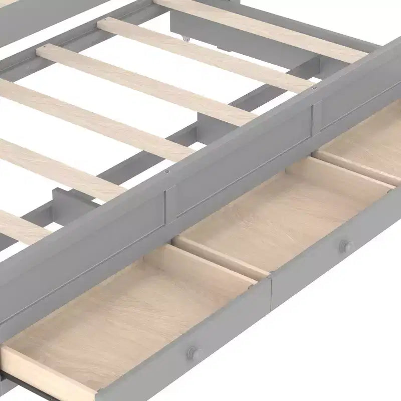 Lit plateforme double/grand format avec lit gigogne, lit à baldaquin en bois de princesse avec 3 tiroirs, lit de rangement avec tête de lit capitonnée pour chambre à coucher