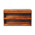 Banc de rangement pour chaussures en cuir de buffle marron, avec tiroir coulissant