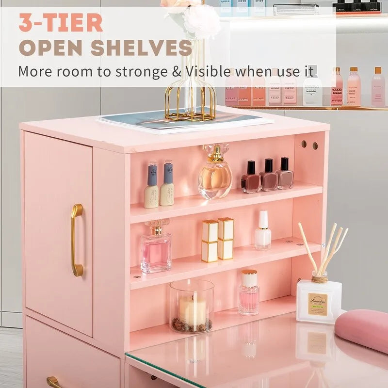 Bureau informatique de 140 cm avec étagères, tiroirs et armoire