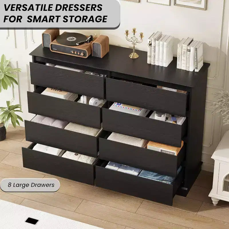 Commode de rangement à 8 tiroirs, coffre à tiroirs profonds, large meuble de rangement pour salon, couloir, chambre d'enfant