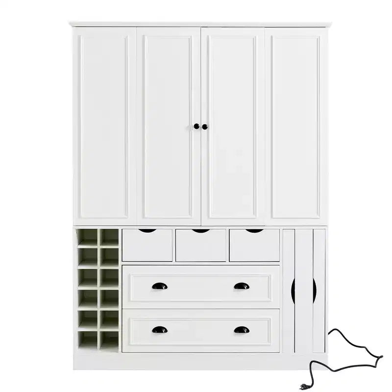 Armoire de cuisine autoportante haute Whisen 71, grand buffet de rangement pour salle à manger avec 4 portes pliantes, étagères et casiers à vin