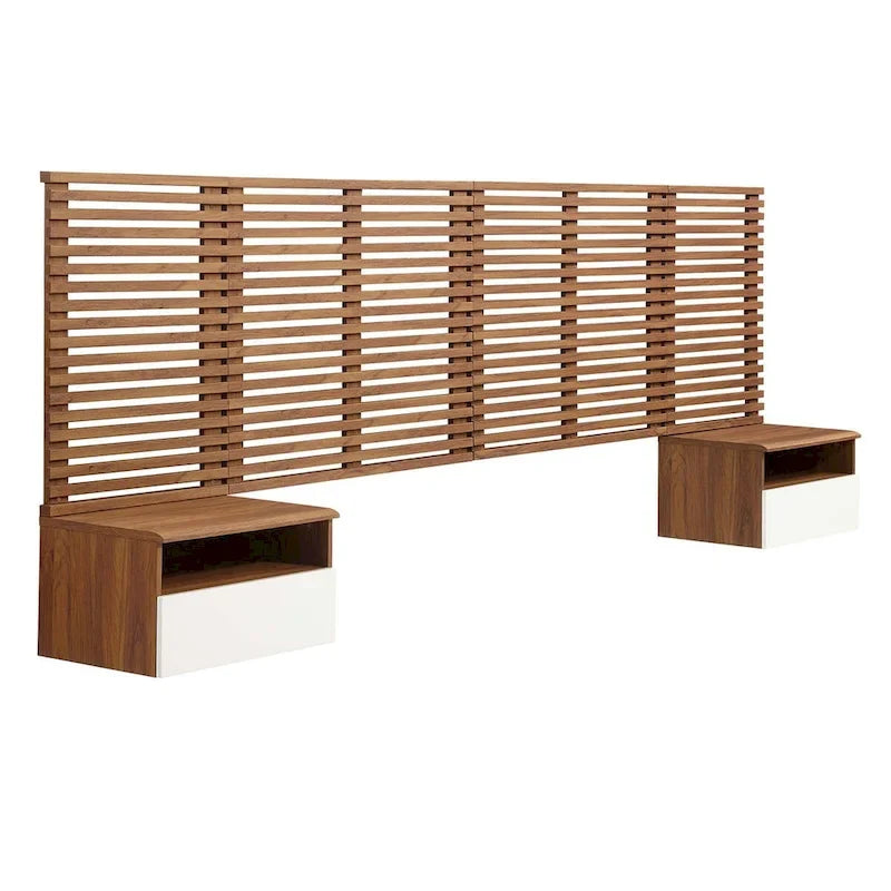 Rendu d'une tête de lit King murale et de tables de nuit modernes