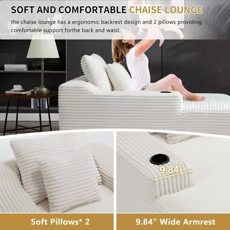 Chaise longue de 170 cm, canapé-lit d'intérieur avec 2 coussins, canapé monoplace sans structure pour salon, aucun assemblage requis