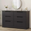 Commode 6 tiroirs pour chambre à coucher, commode en bois de 118,9 cm de large avec poignées encastrées, meuble de rangement pour vêtements, meuble TV pour couloir