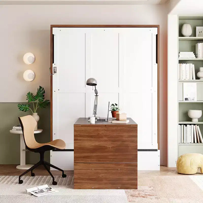 Lit escamotable pleine grandeur, lit mural en bois pleine armoire avec bureau pliable, lit mural pliant pour chambre d'amis/bureau
