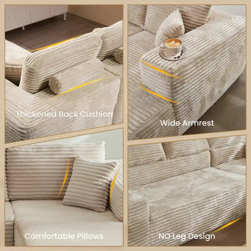 Canapé méridienne moderne rembourré avec coussins pour salon
