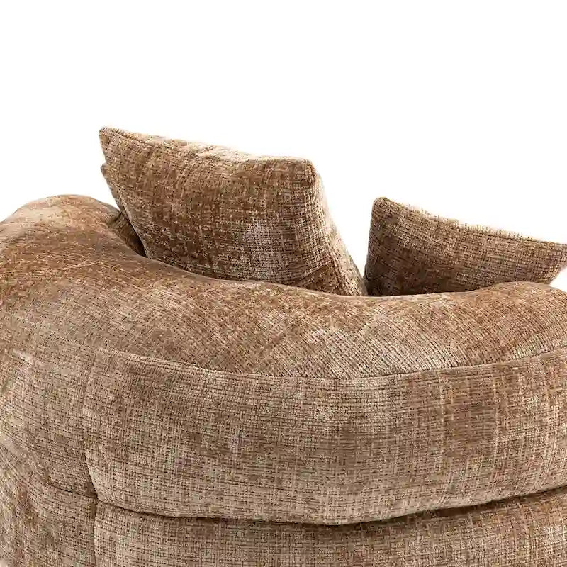 Fauteuil d'appoint rond surdimensionné avec haut dossier enveloppant, revêtement en chenille et 3 coussins