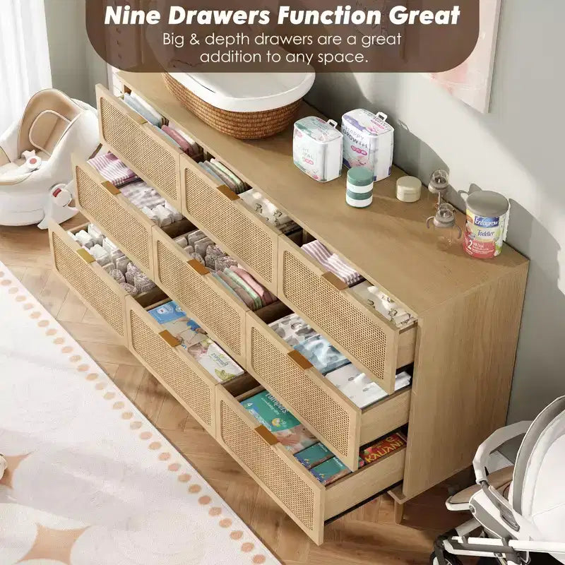 Commode en rotin pour la chambre, meubles à tiroirs grande capacité pour le rangement, adaptés au salon, à l'entrée et à la chambre d'enfant.