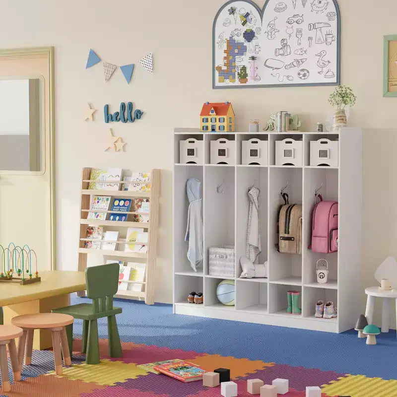 Vestiaire de classe 5 sections avec 10 casiers, organisateur de rangement avec 10 crochets pour la maison, l'école, la crèche, la maternelle