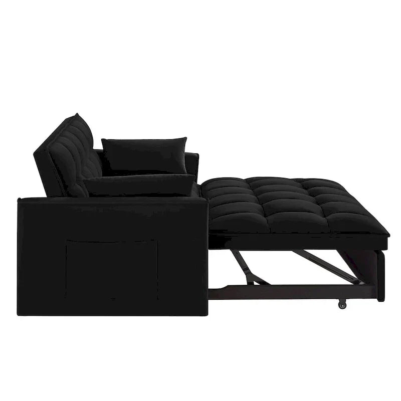 Canapé-lit convertible 4-en-1 - Banquette en velours - Canapé-lit modulable avec dossier inclinable et 2 poches latérales