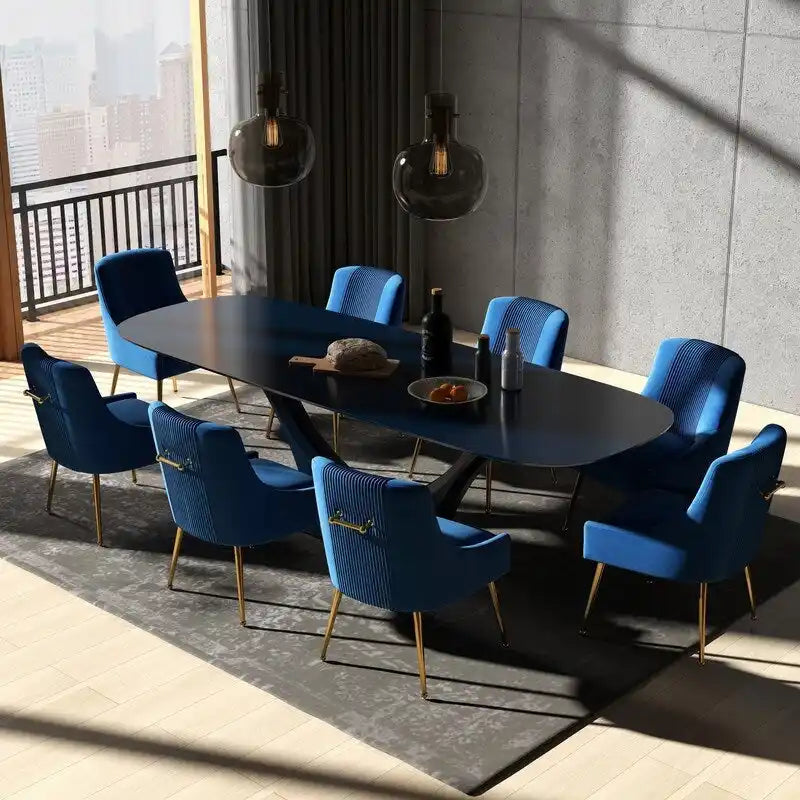 SEYNAR Lot de 8 chaises de salle à manger modernes en velours glamour, chaise de coiffeuse capitonnée pour salon (sans table)