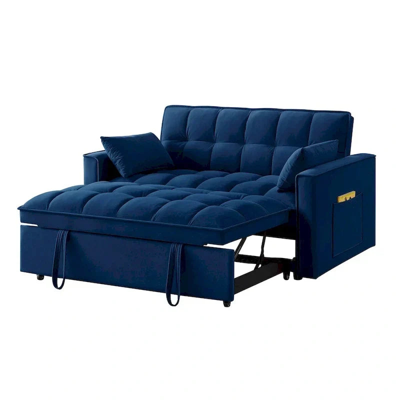 Canapé-lit convertible 4-en-1 - Banquette en velours - Canapé-lit modulable avec dossier inclinable et 2 poches latérales