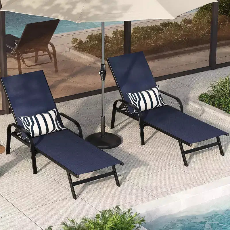 Lot de 2 Chaises Longues de Jardin, Chaises Inclinables Réglables sur 5 Positions avec Tissu Textilène, Transats de Piscine pour Jardin et Balcon