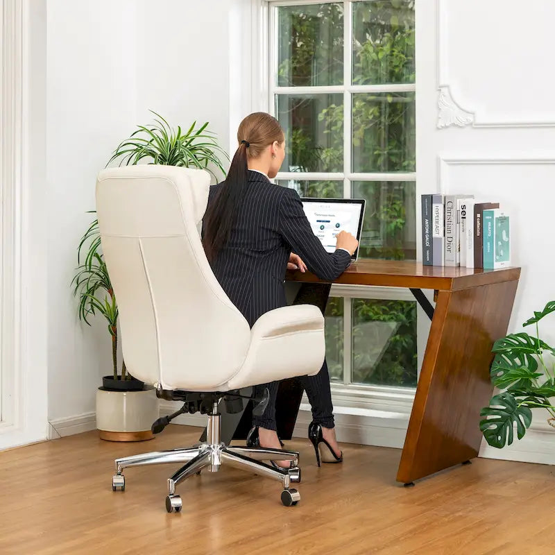 Fauteuil de bureau pivotant réglable en similicuir Glitzhome Mid-century 48 pouces