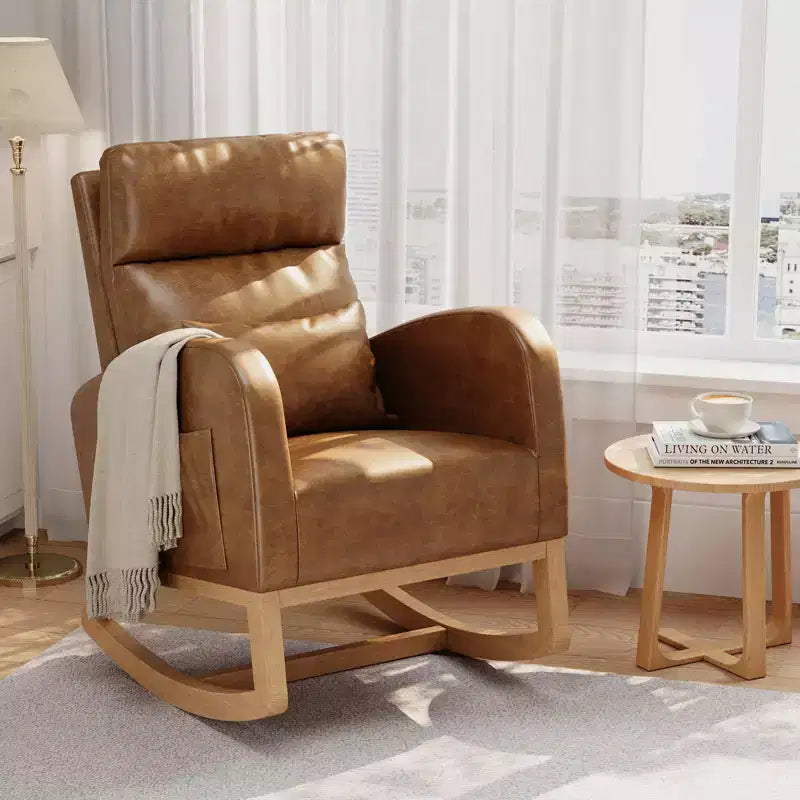 Fauteuil à bascule moderne avec oreiller et poches latérales, pour salon, chambre à coucher