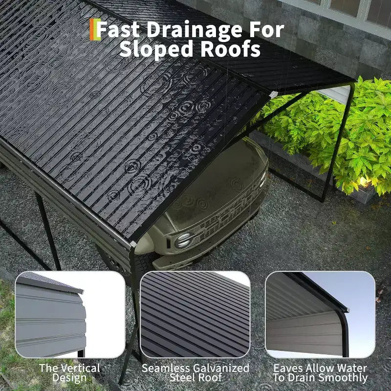 Abri de voiture robuste en acier de 3,65 x 6,1 m avec kit d'ancrage