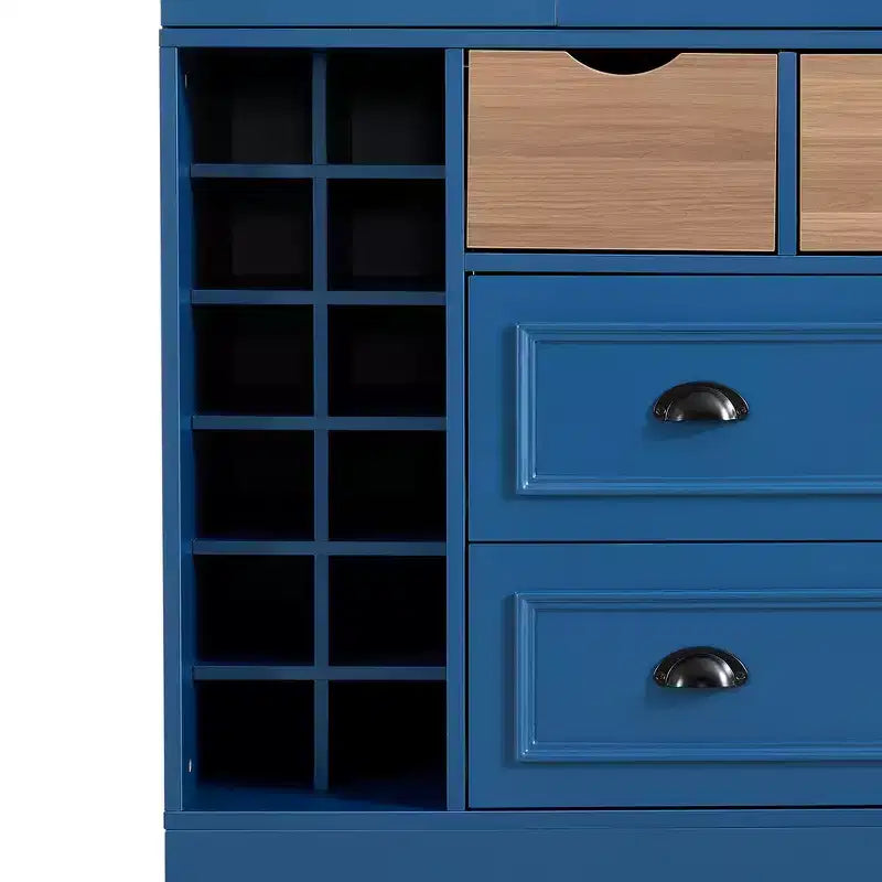 Armoire de cuisine autoportante haute Whisen 71, grand buffet de rangement pour salle à manger avec 4 portes pliantes, étagères et casiers à vin