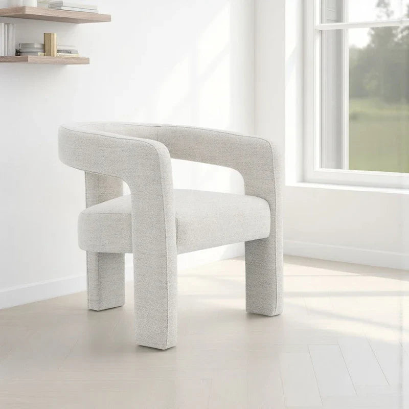 Ensemble de 2 chaises de salle à manger, bouclé texturé blanc cassé, dossier incurvé