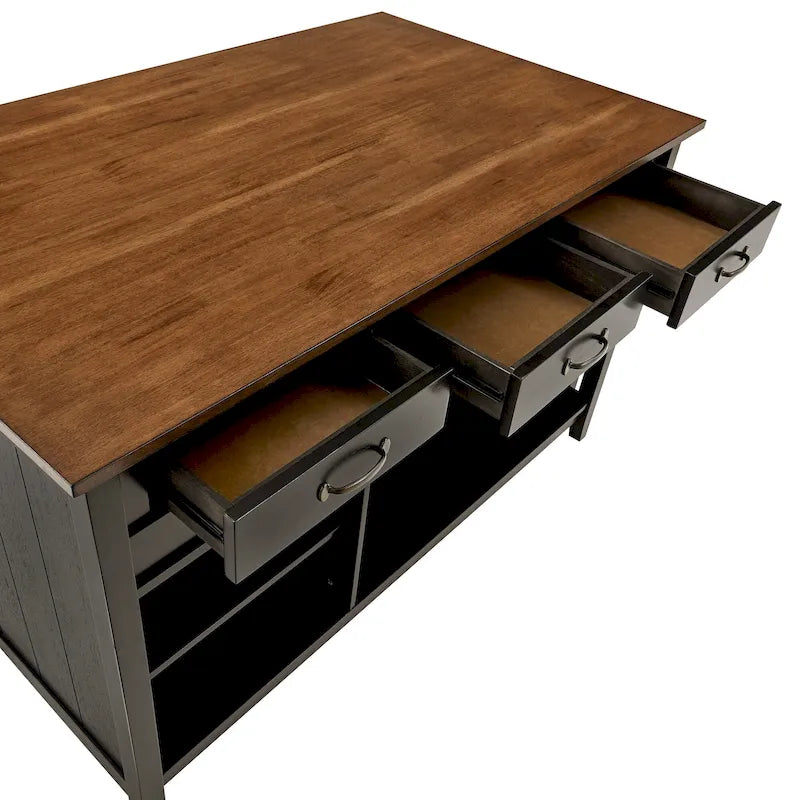Îlot de cuisine extensible Eleanor bicolore avec finition antique et 3 tiroirs par iNSPIRE Q Classic