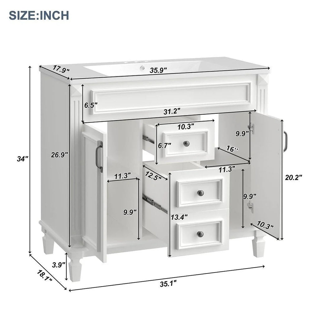 Meuble-lavabo moderne de 36 po avec vasque et armoire à miroir, 2 portes et 2 tiroirs