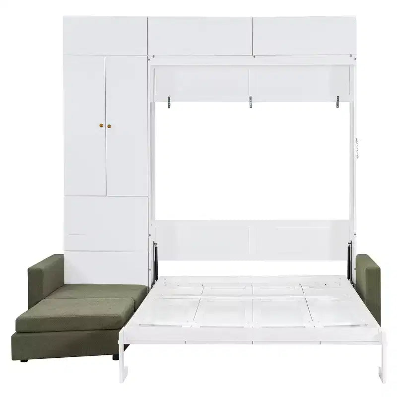 Lit escamotable Queen size avec canapé et armoire, Lit mural Queen en bois avec étagères, Lit escamotable pour chambre d'amis ou bureau