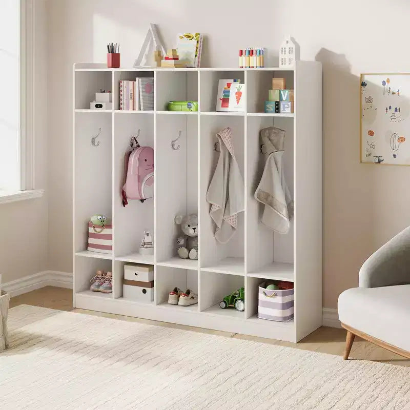 Vestiaire de classe 5 sections avec 10 casiers, organisateur de rangement avec 10 crochets pour la maison, l'école, la crèche, la maternelle