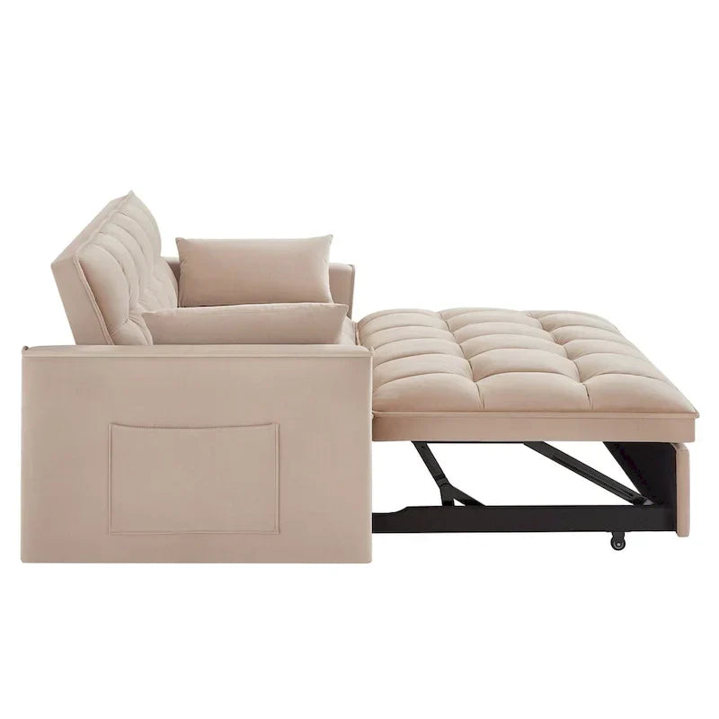 Canapé-lit convertible 4-en-1 - Banquette en velours - Canapé-lit modulable avec dossier inclinable et 2 poches latérales