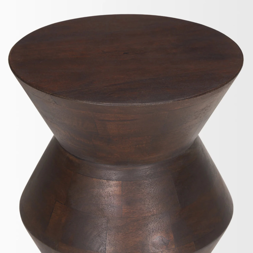 Table d'appoint bohème en manguier avec motifs géométriques | Brun foncé